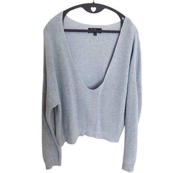 Lulus Light Blue Feel it Still Knit Sweater Size L Deep V-neck Slouchy Oversized - Picture 3 of 10